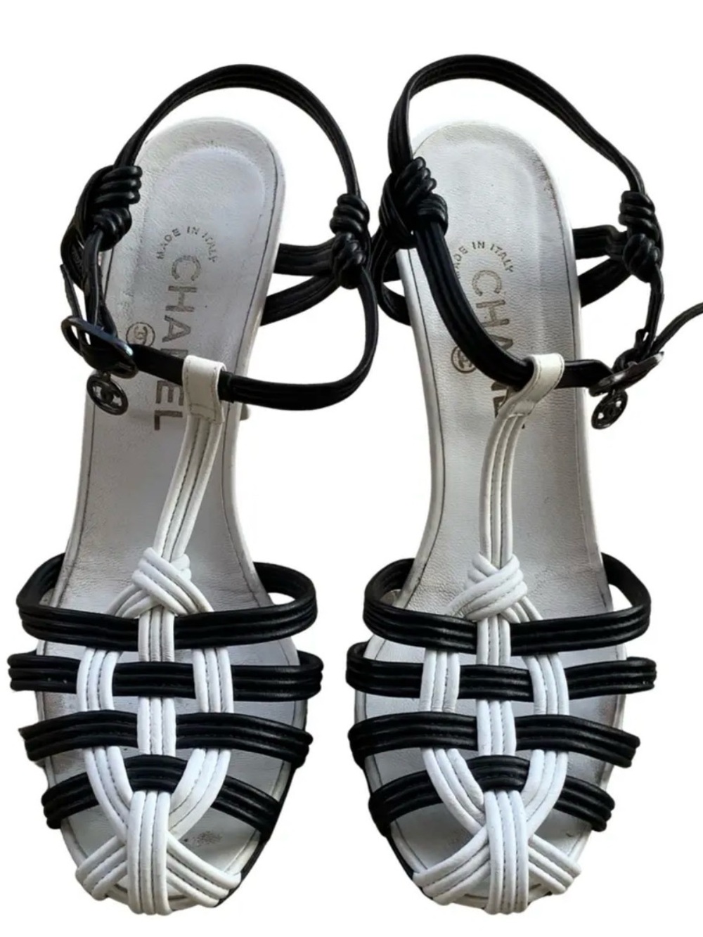 Chanel Black White Leather Gladiator Sandals  EU 40.5 / 9.5 US